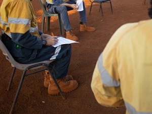 Outdoor safety meeting.