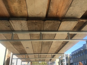 View of scaffolding from below.