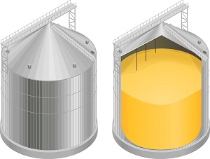 Drawing of a grain storage bin.