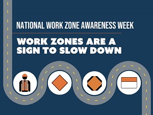 National Work Zone Awareness Week banner image that says Work Zones are a Sign to Slow Down