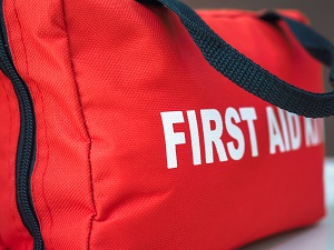First Aid Kit in a red bag.