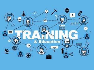 Training and Education Banner with a lot of relevant icons.