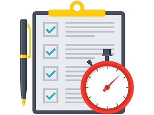 A clipboard, a stop watch, and a pen.