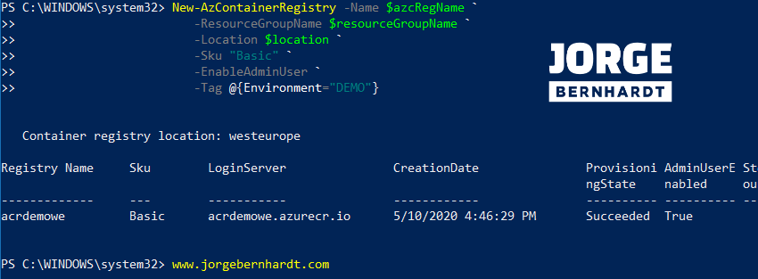 New-AzContainerRegistry