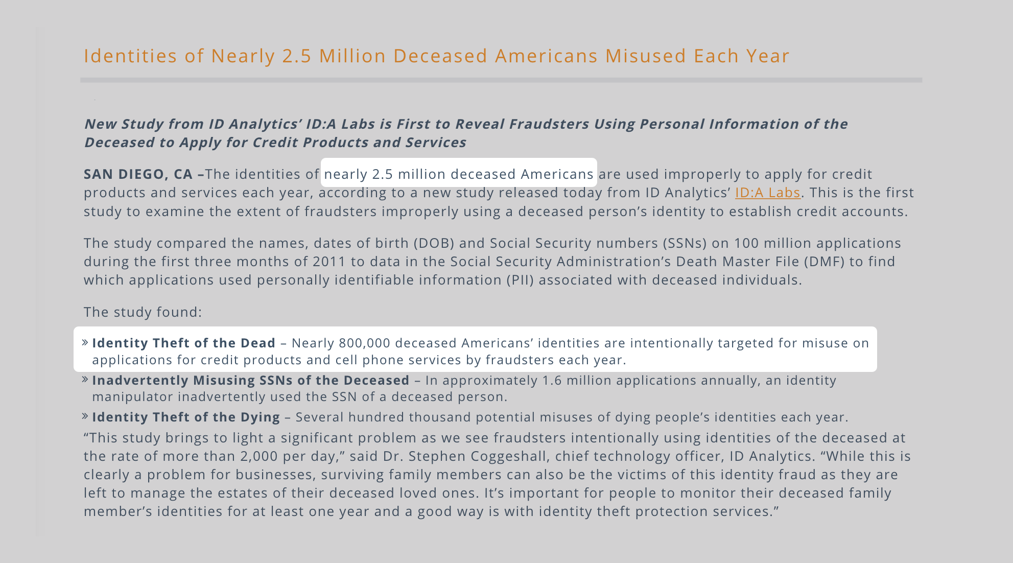 ID:Analytics – newsroom study