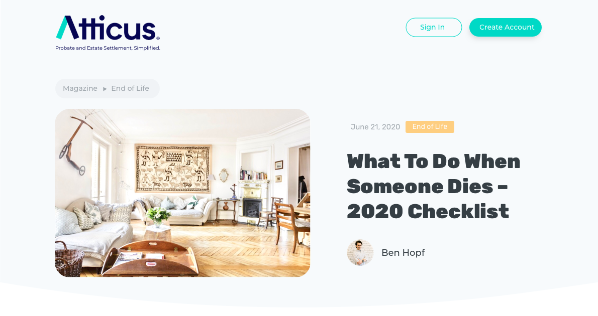 Atticus magazine – what to do when someone dies in 2020