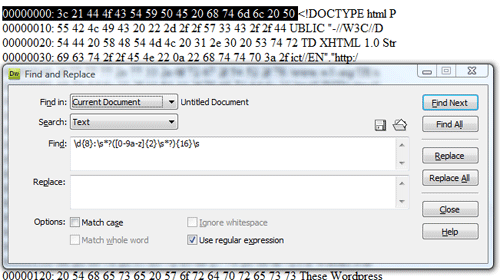 Dreamweaver regular expressions to clean up recovered post