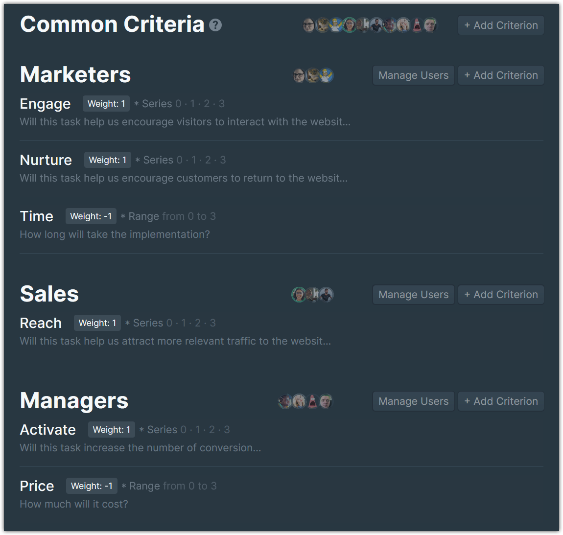 REAN criteria divided between teams