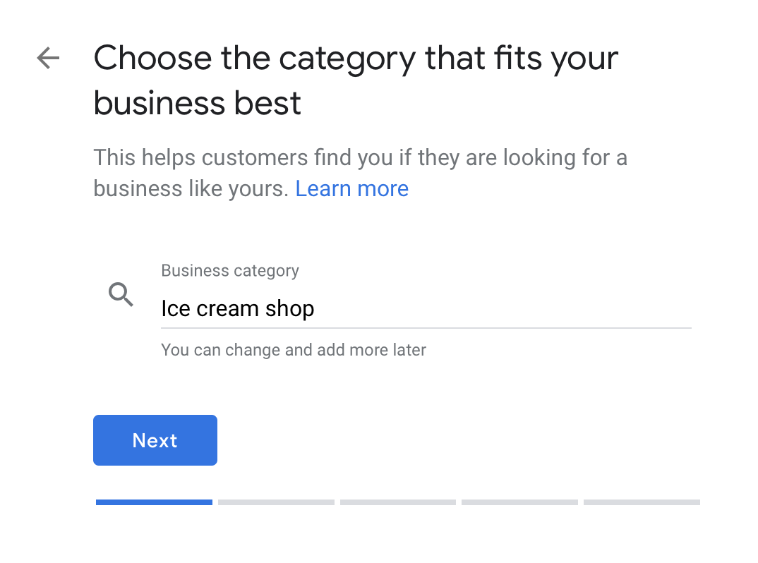 enter google my business category