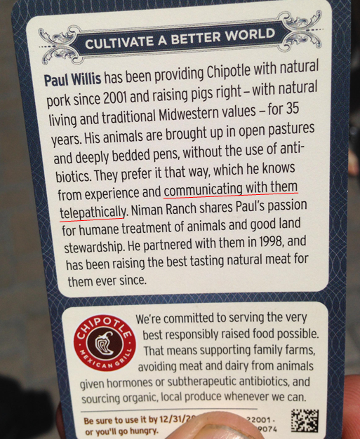 The bizarre Chipotle card.
