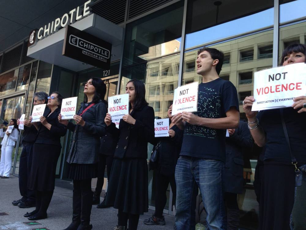 Activists in San Francisco protesting Chipotle.