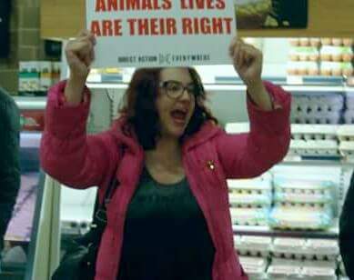 Erika Jensen speaking boldly for the animals in spite of her anxiety.
