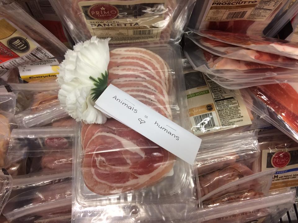 Anabella puts flowers on the bodies of animals inside of grocery stores and posts them to social media in order to inspire people to do the same!
