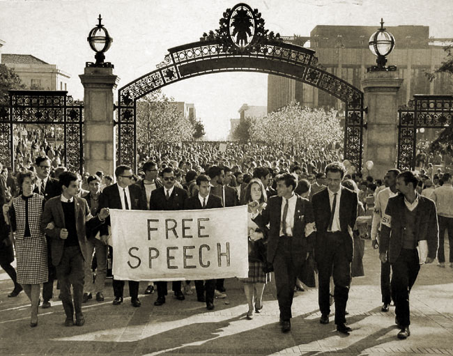 Mario Savio leads a free speech march through UC Berkeley's Sproul Plaza