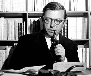 French philosopher, playwright, novelist, political activist, biographer, and literary critic Jean-Paul Sartre.