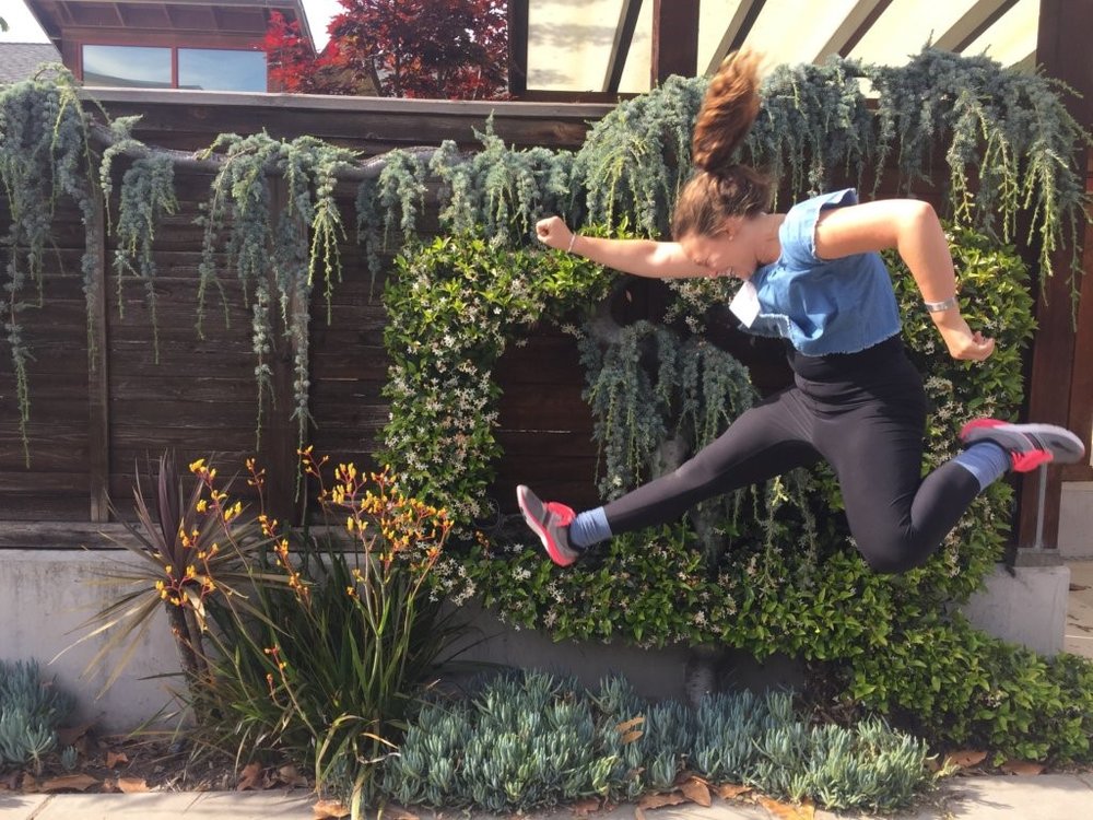 Calen Otto jumping for joy! A.K.A., for animal liberation