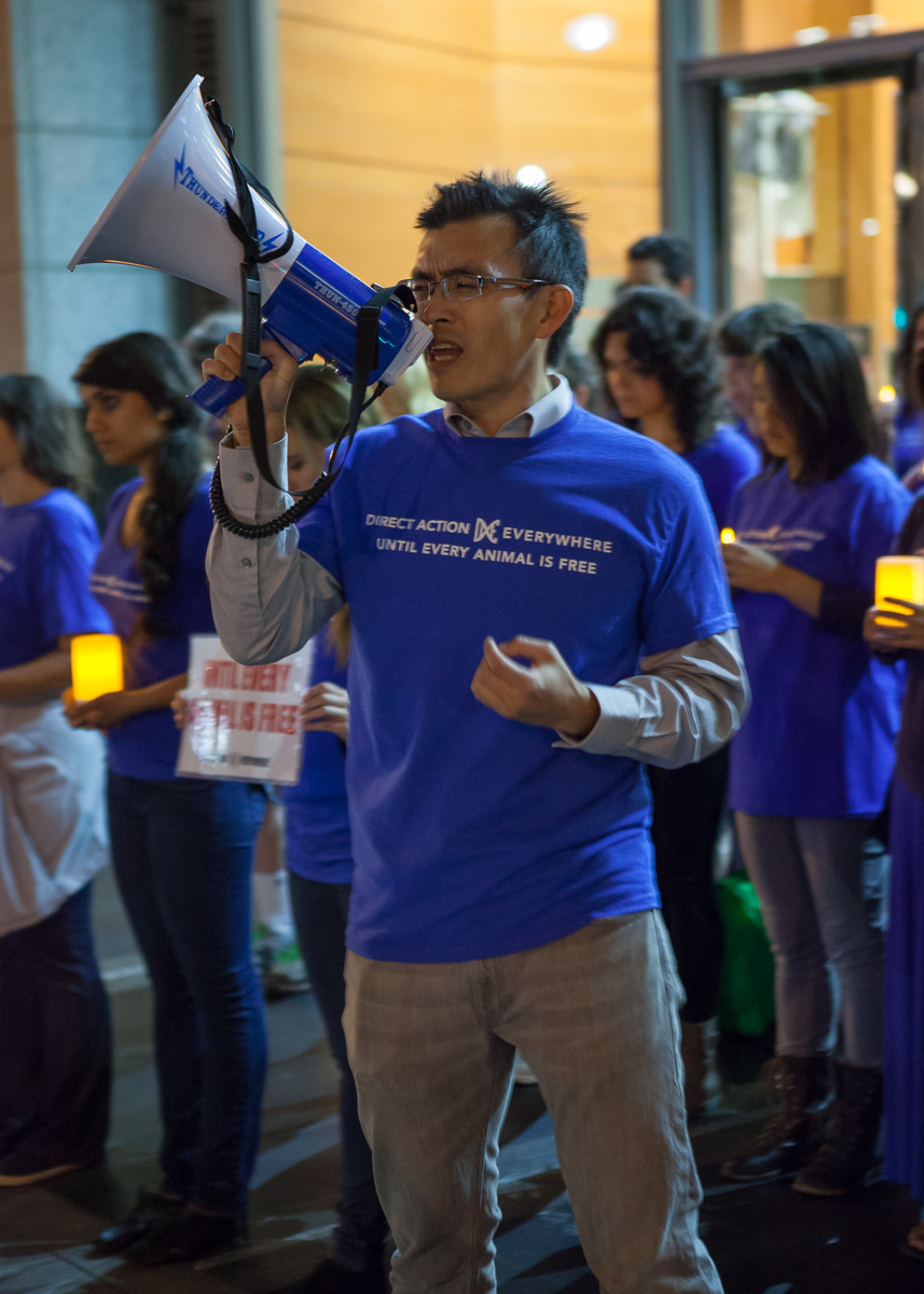 Wayne Hsiung at a Direct Action Everywhere (DxE) protest