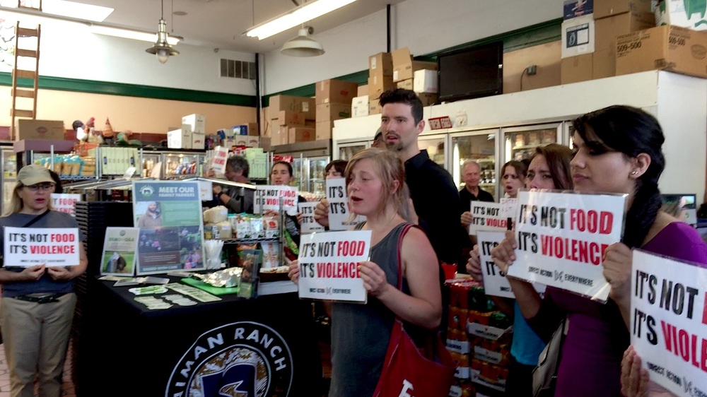 DxE speak out at Magnani's Poultry in Berkeley, CA.