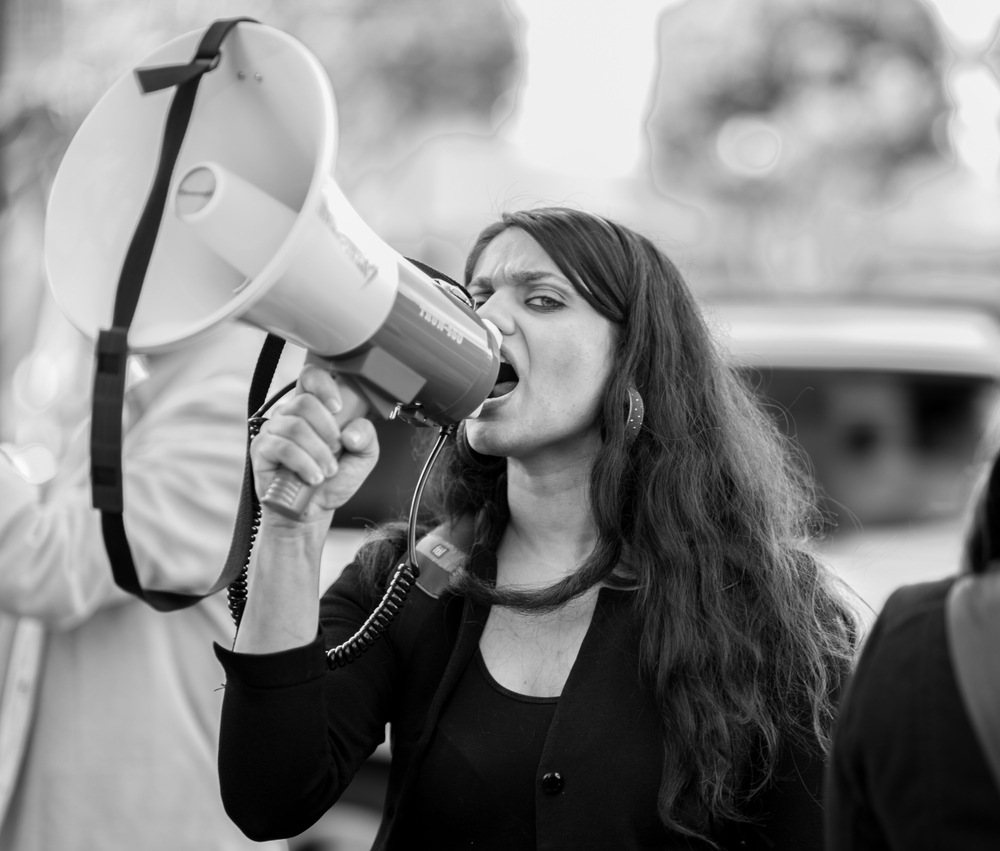 DxE organizer Priya Sawhney speaking out at the Whole Foods demonstration on January 11, 2015.