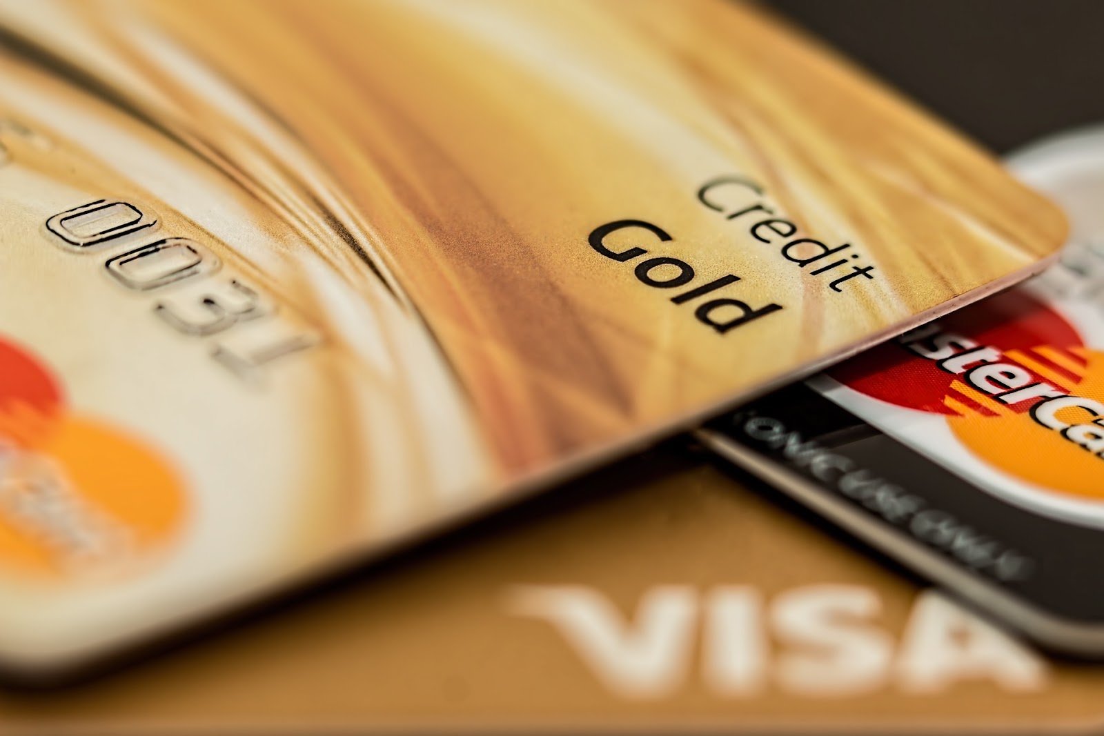 Several credit cards kept on a table