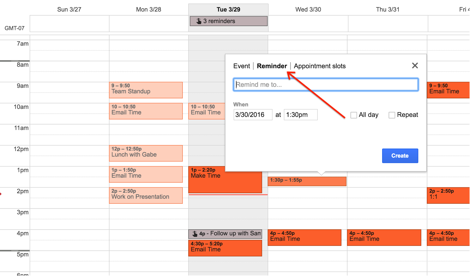 Calendar reminder