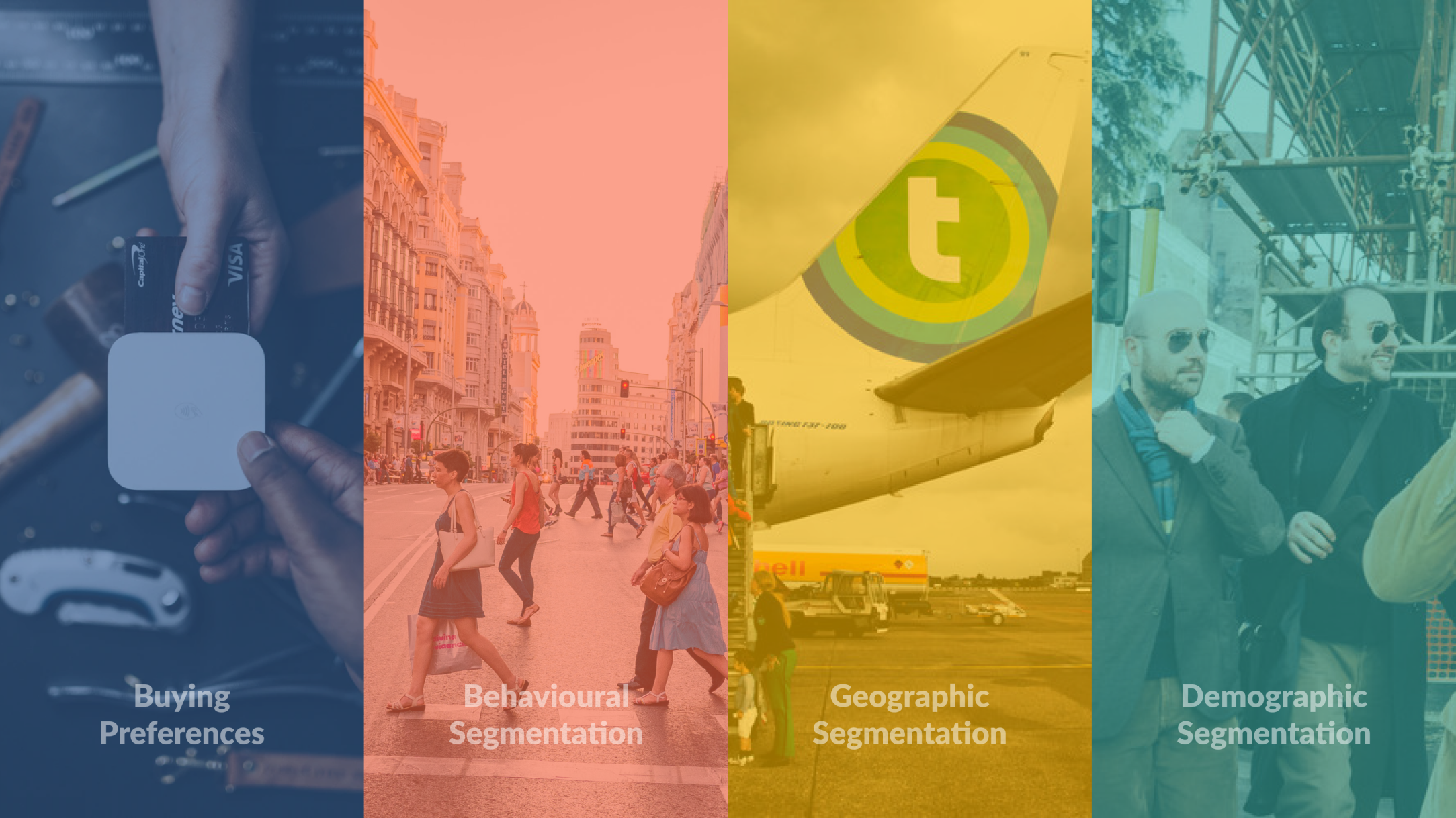 The 4 Types of Market Segmentation; Buying Preferences, Behavioural Segmentation, Geographic Segmentation & Demographic Segmentation.