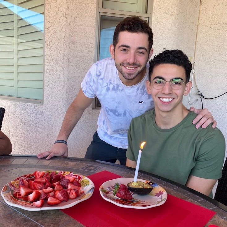 The author with a birthday avocado