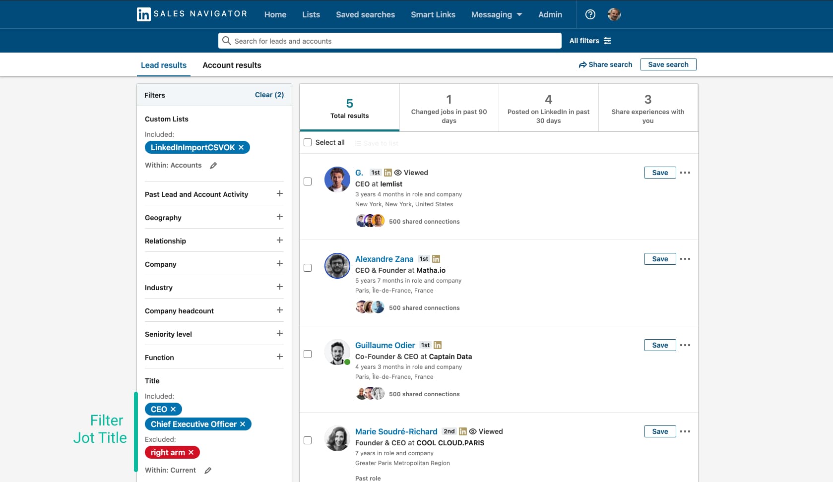 filter its business import on Linkedin Sales Navigator