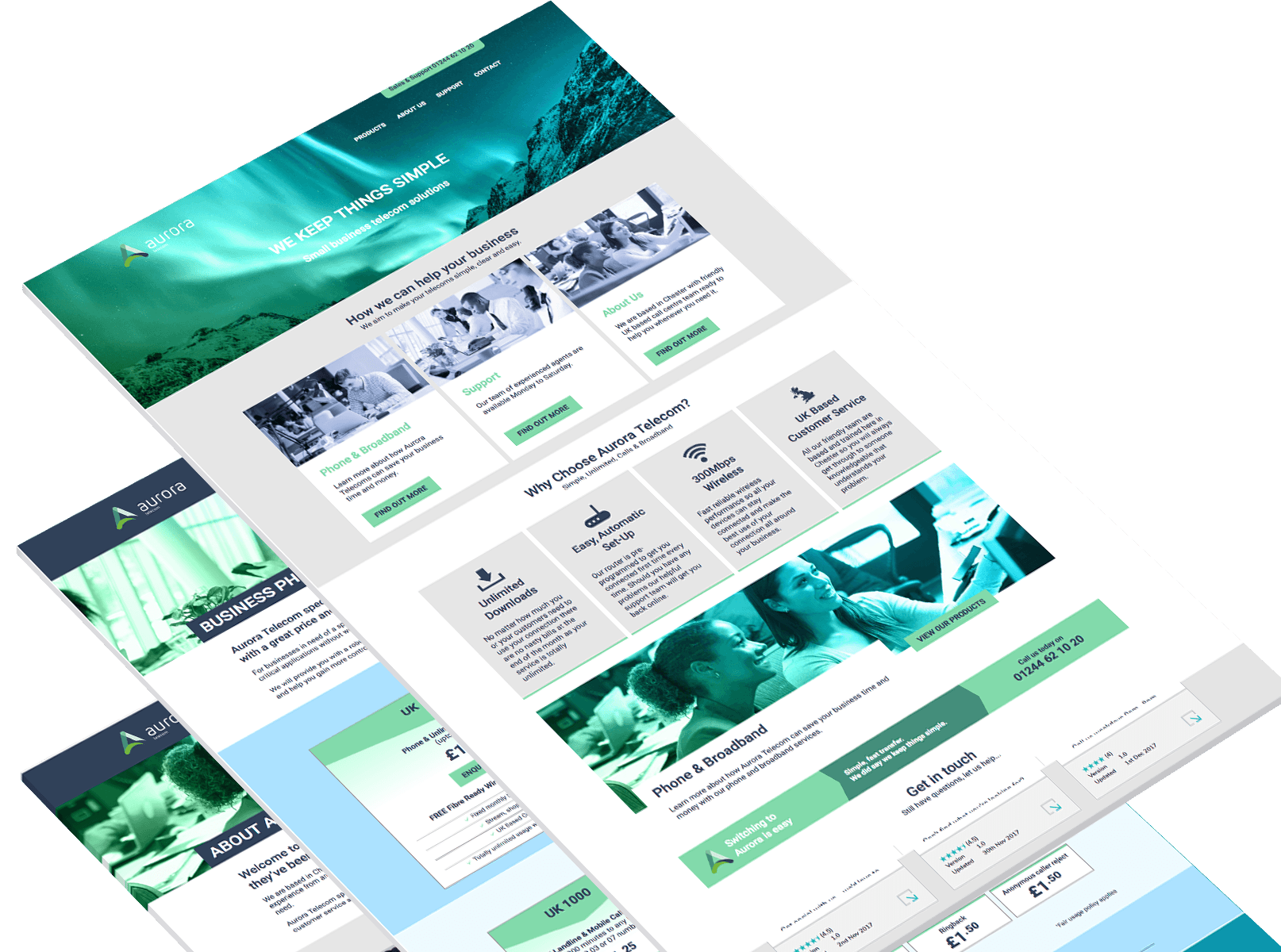 Logo Design and Custom WordPress Website for Aurora Telecom.