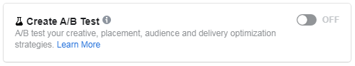 Image of the 'Create A/B Test' box within the Facebook Ads Manager.