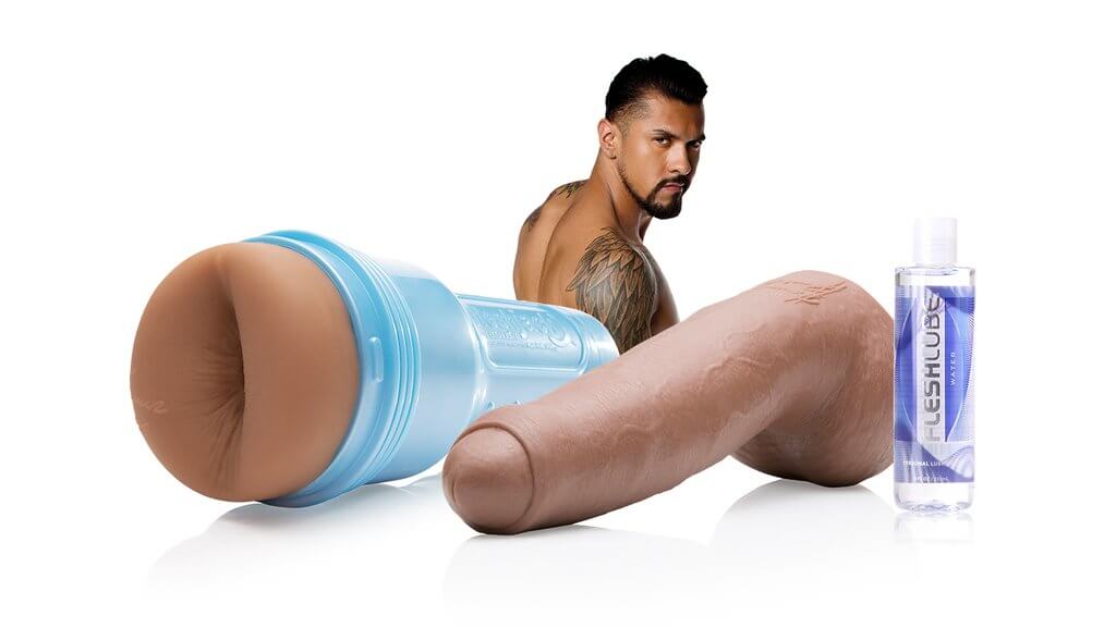 Fleshjack Boys Powder Blue Case, Boomer Banks Signature Sonic Boom Fleshlight Sleeve, Boomer Banks 9" Dildo, 8oz FleshLube Water