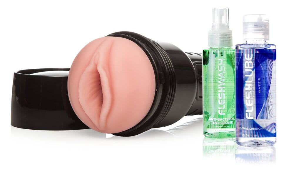 Fleshlight Go Surge Sleeve and Black Go Case, 4 oz FleshLube Water, FleshWash