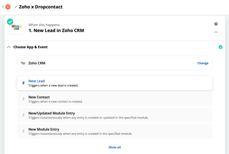 Zapier : Integrate Dropcontact to Zoho CRM