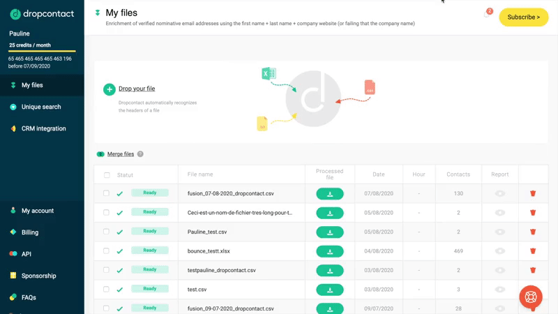 récupérer la clé API de Dropcontact