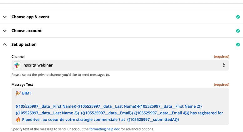 Personalize your Slack message after registration