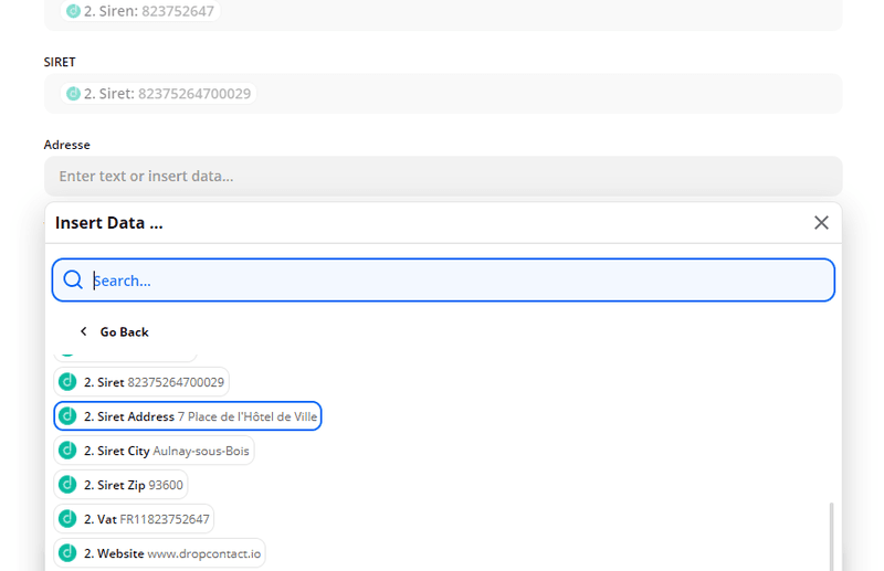 Zapier - Mapping Dropcontact and typeform