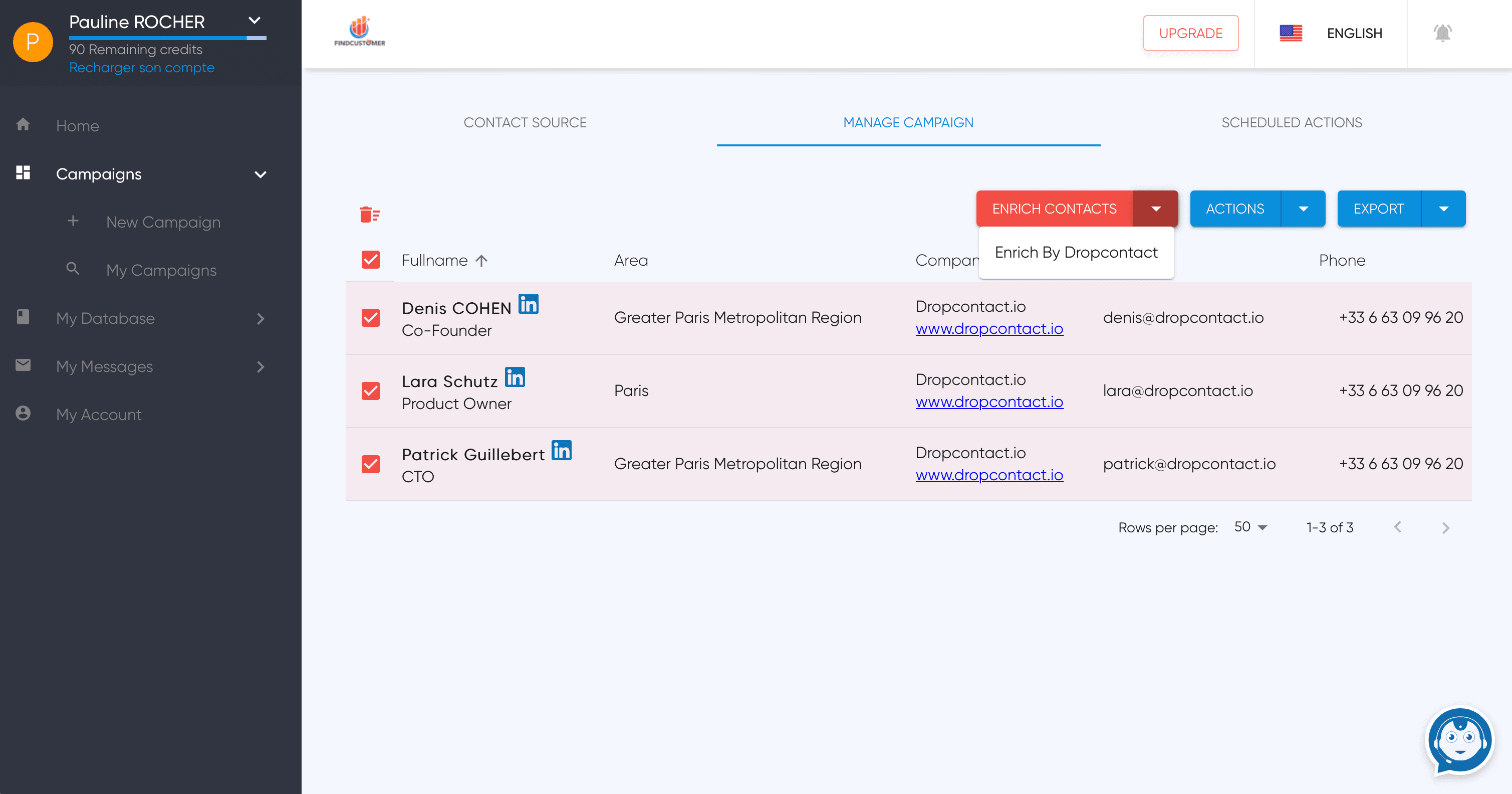 enrichissement Dropcontact dans Findcustomer