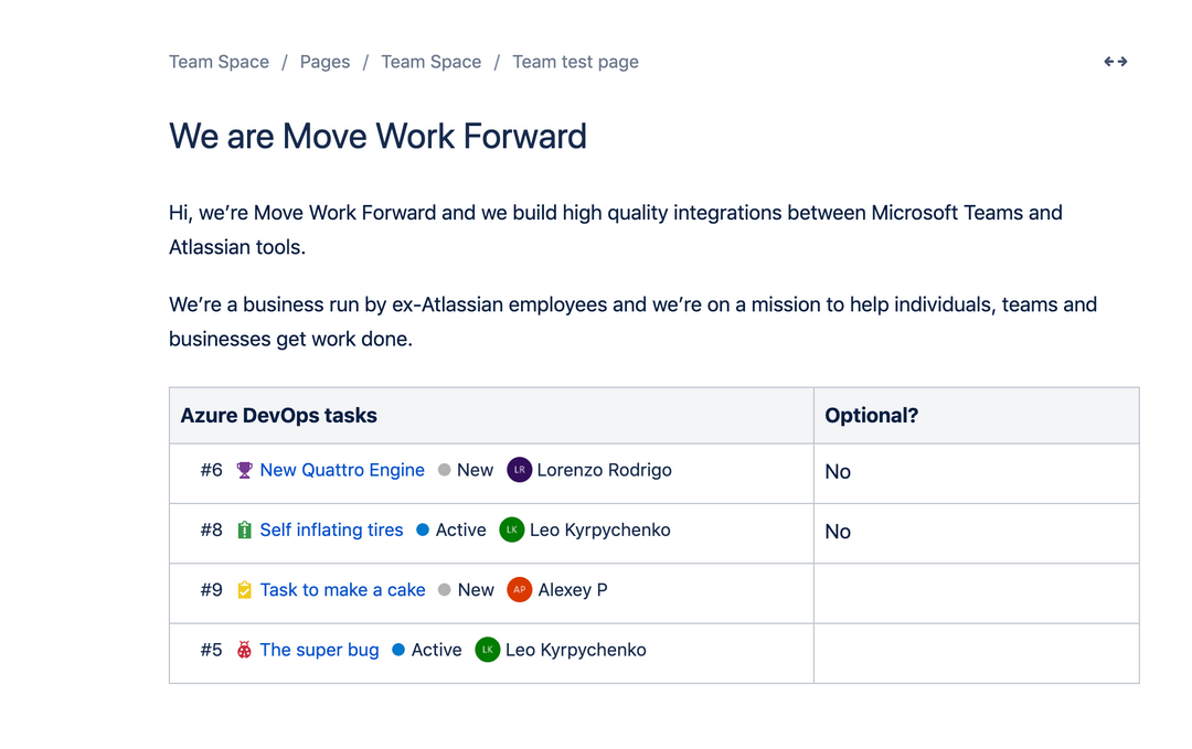 Move Work Forward Azure DevOps Links for Confluence