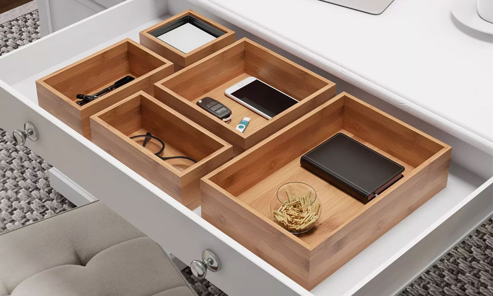 Modular Natural Wood Bamboo Space Saver Tray