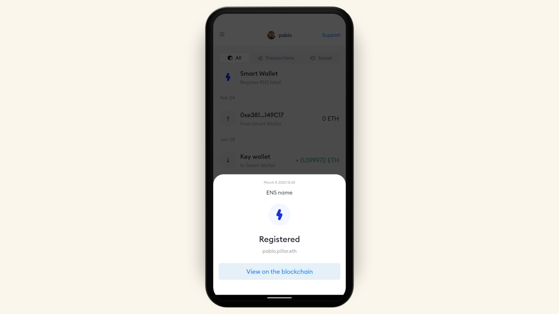 Ethereum Name Service supported in Pillar Wallet