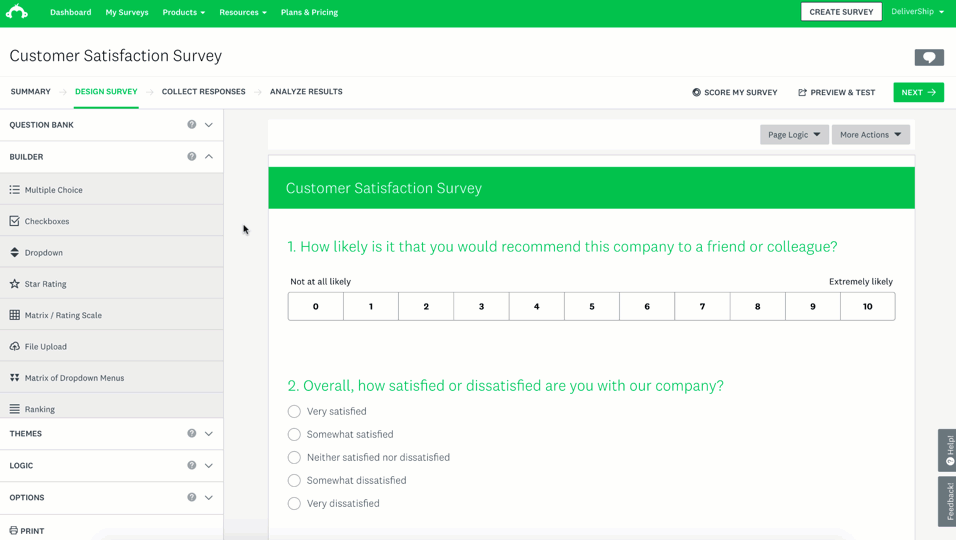 ferramentas de marketing Survey Monkey dashboard