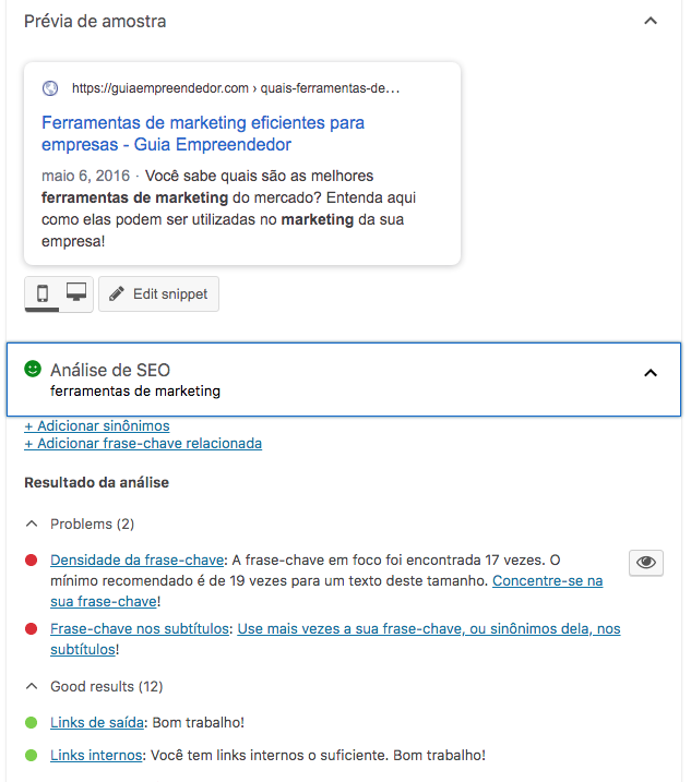 ferramentas de marketing Yoast seo dashboard