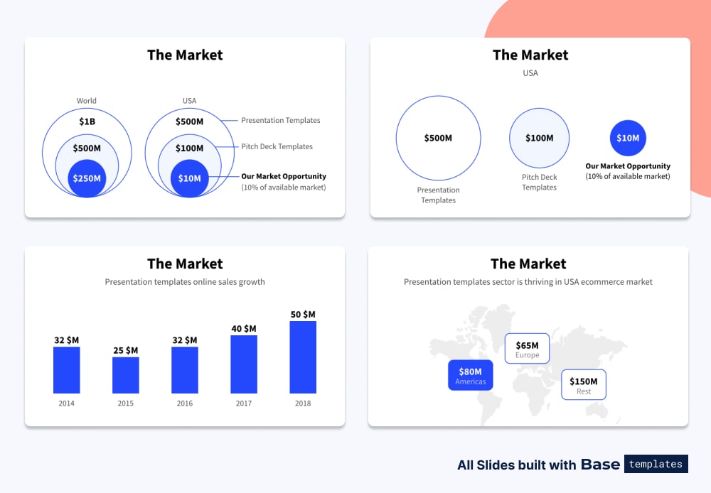 Pitch deck market slide different designs