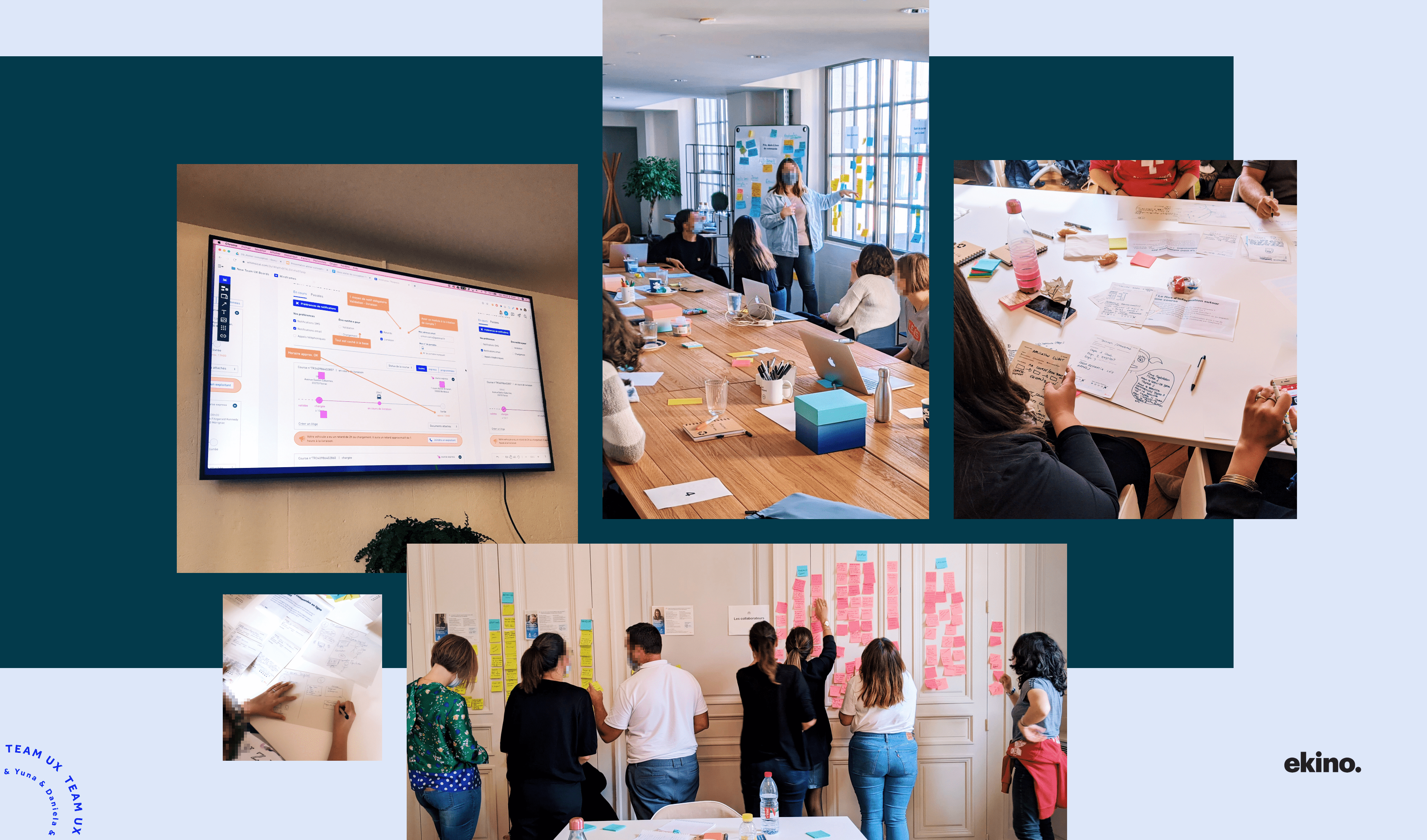 Mosaïque photos d'ateliers UX menés pendant le projet avec la société de transport