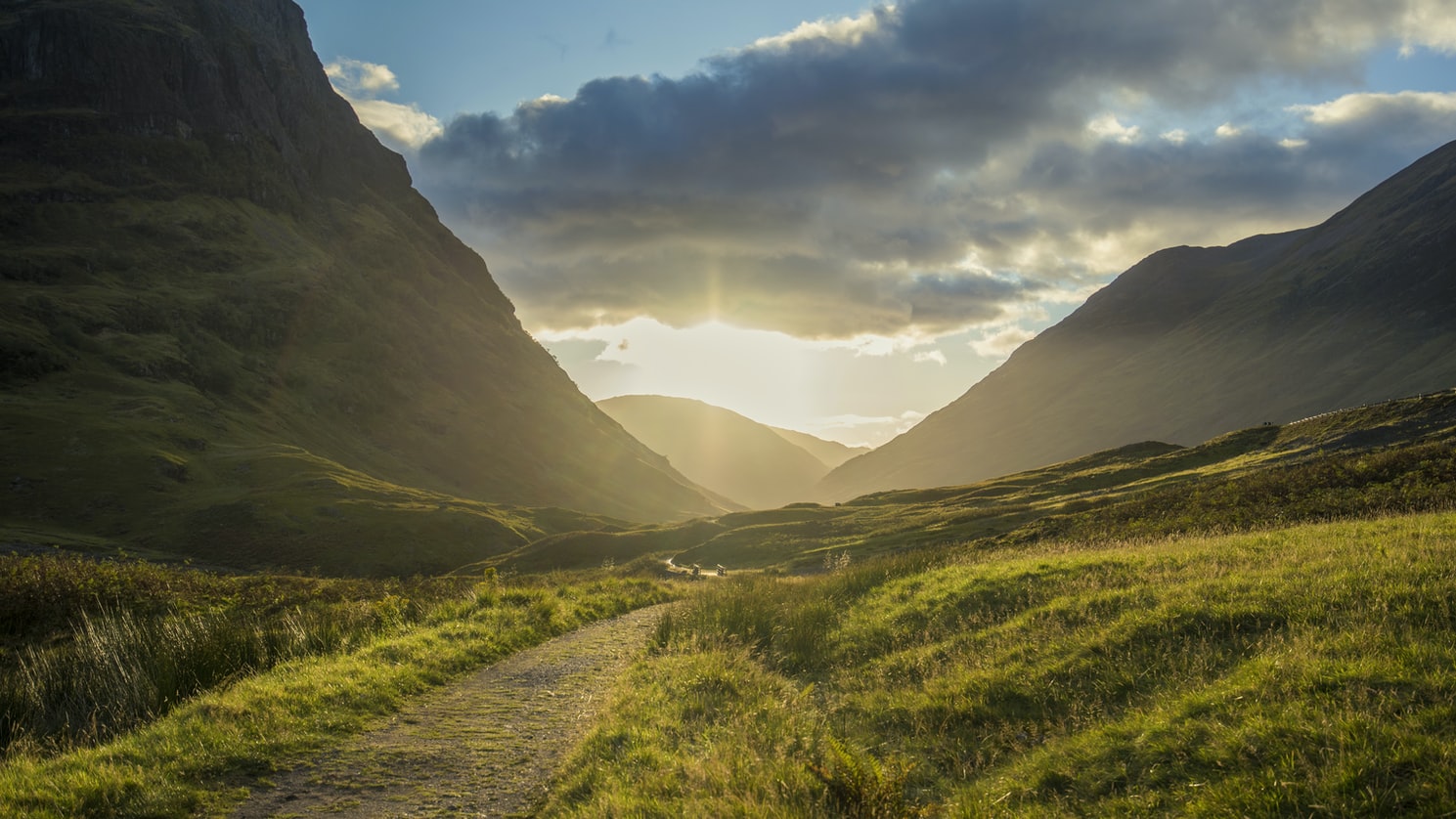 sun rise over mountains on West Highland Way