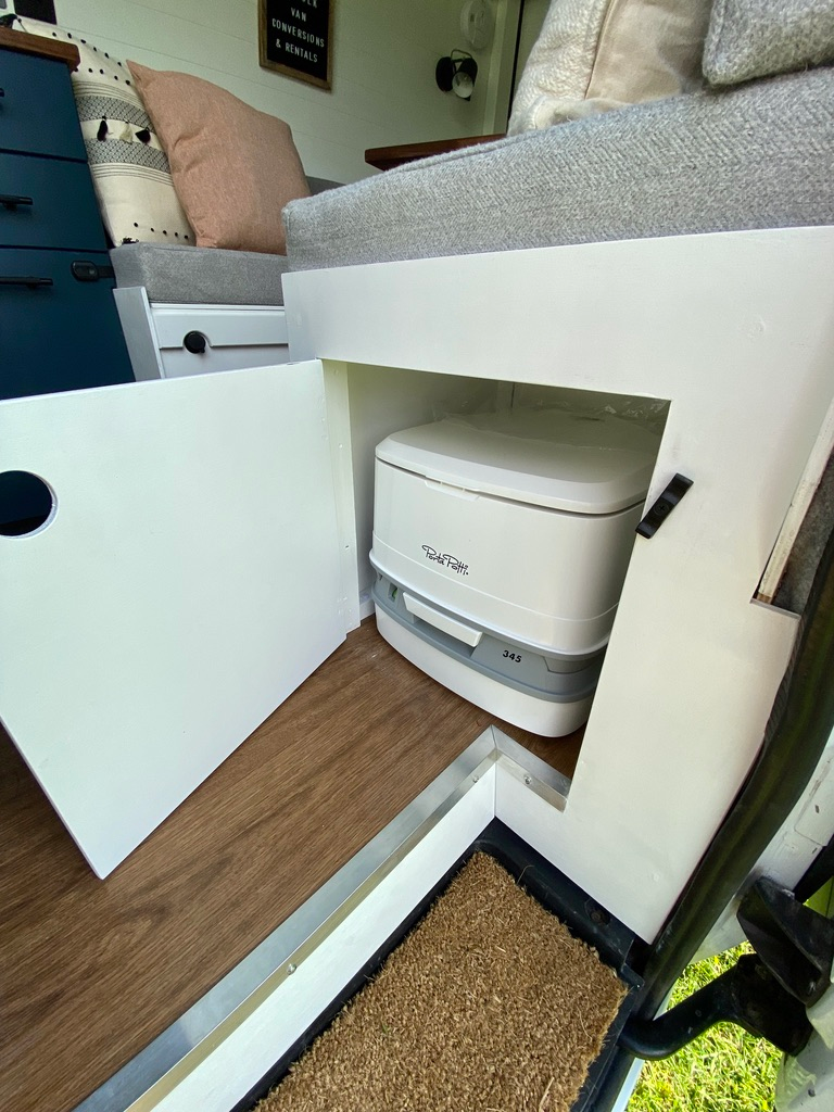 portable toilet campervan conversion under seat storage