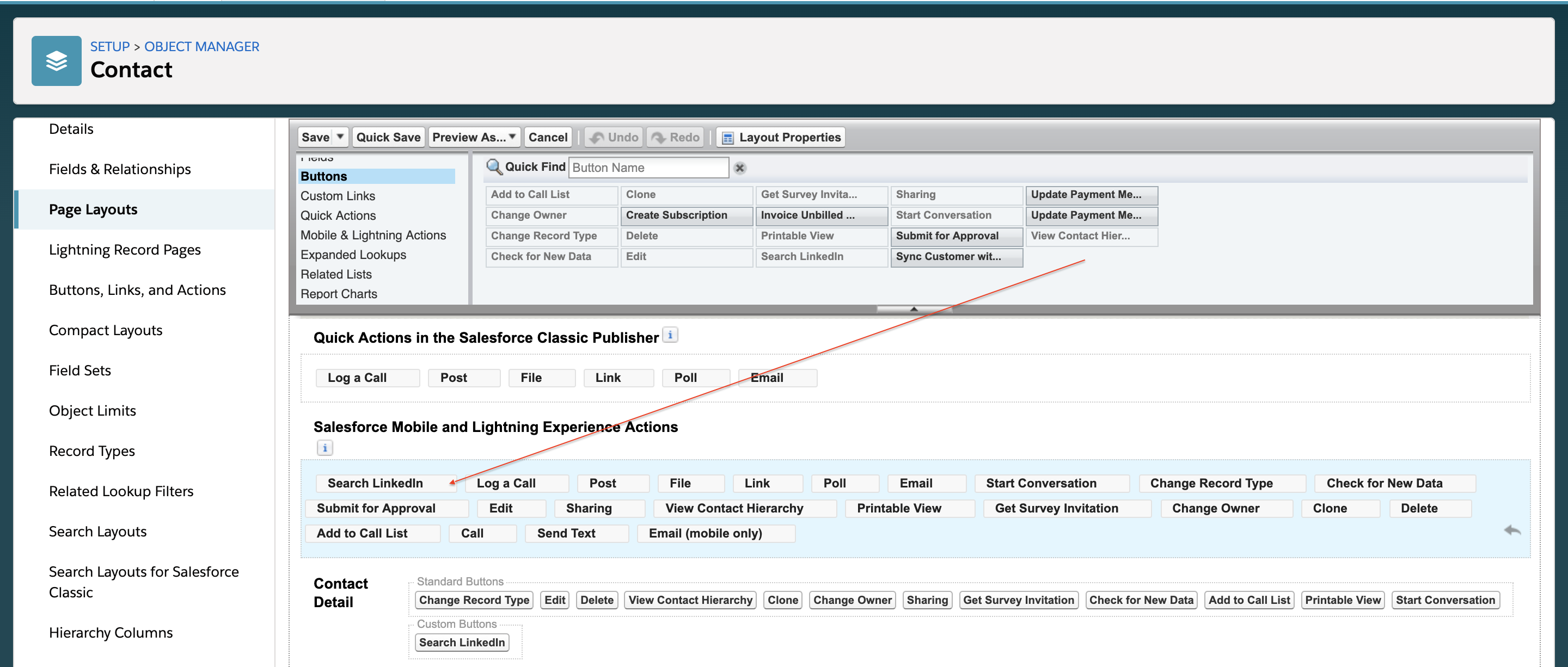 Adding the button to the Salesforce page layout