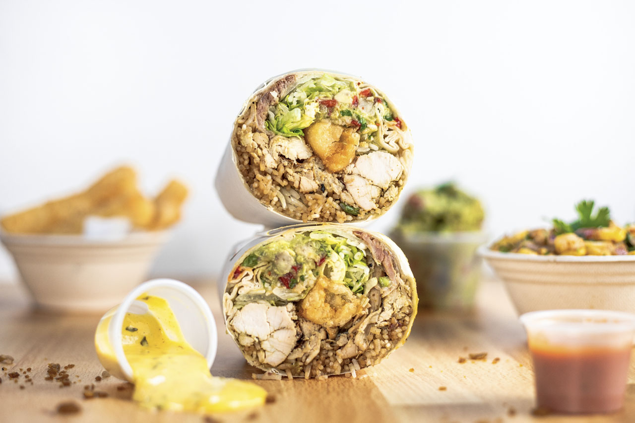 chicken wrap cut in half