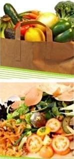 Two pictures, one on top of the other, showing perishable foods and wasted food