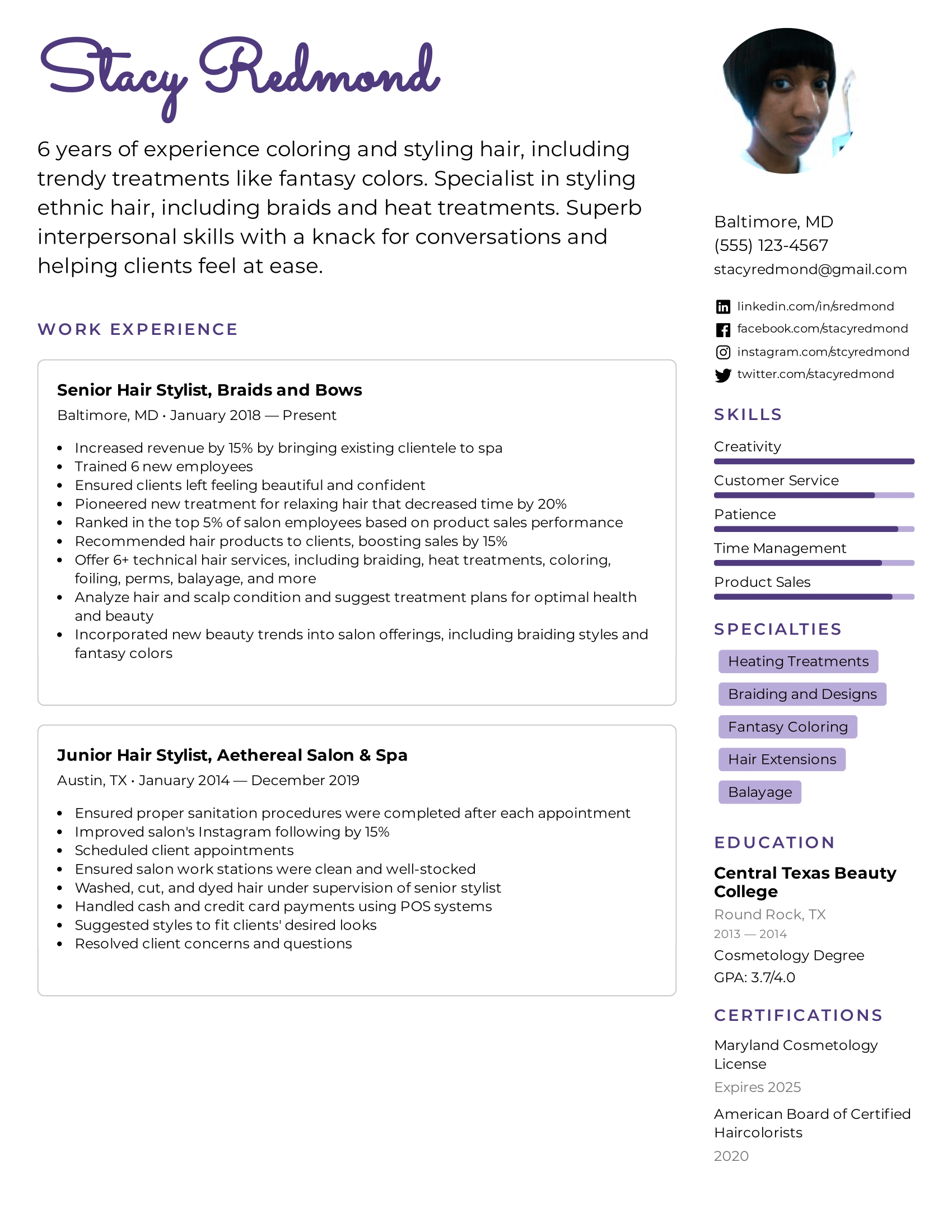 Hair Stylist Resume Example